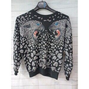 Vintage 1980s Gladys Bagley Beaded and Printed Dueling Leopards Size M